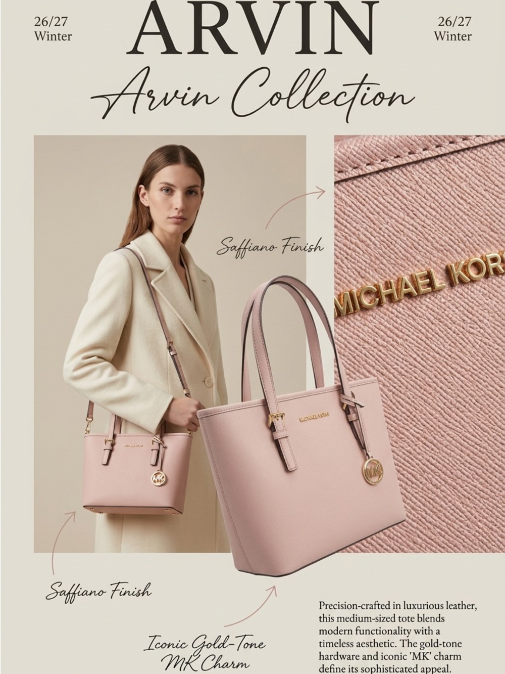 Michael Kors Blush Pink Saffiano Leather Tote with Gold Hardware